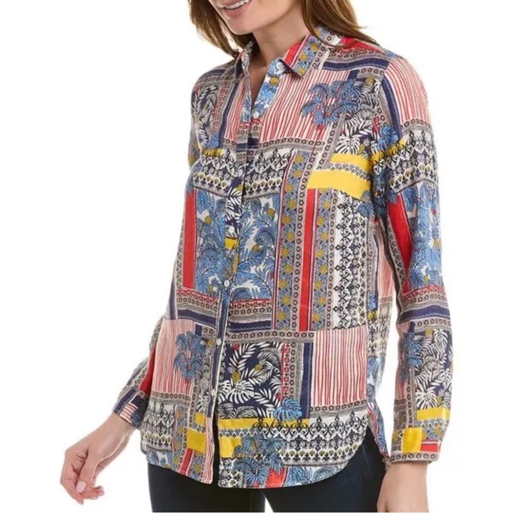 j. mclaughlin 100% linen britt multicolor button up long sleeve shirt